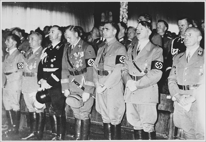 Nazi officials attend the opening ceremonies of the 1938 Party congress in Nuremberg.